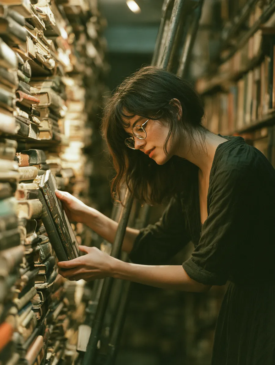 Librarian shelving books from a rolling ladder — every term filed where it can be found again